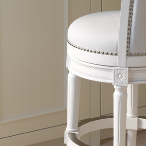 English Elm 26in. Wood High-back Swivel Barstool Farmhouse Style Nailhead Upholstered Kitchen Seat White B2751P436429