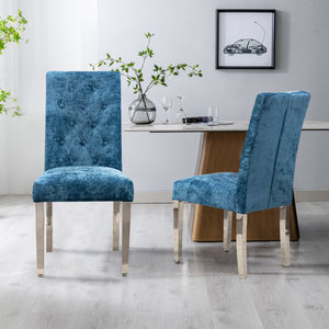 English Elm Set of 2 Modern Dining Chairs Plush Chenille Upholstery with Button-Tufting, S-Springs & Stainless Steel Legs Lake Blue D772095823