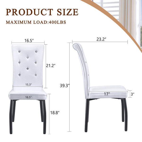 English Elm A Set of 2 Crystal Button Faux Leather Dining Chairs with Embossed Croc Texture White+Black W3226P344024
