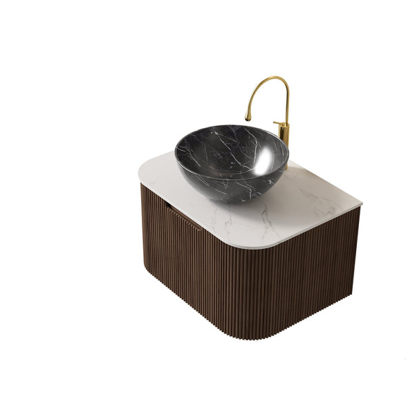 English Elm Dina Floating Bathroom Vanity with Sintered Stone Top and Crystal Glass Basin Black,Dark Walnut W2615S00276