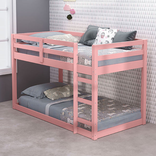 English Elm Pink Twin Loft Bed Solid Pine Frame with Built-In Ladder, Guardrail & 13-Slat Airflow Support, Space-Saving Design B062P189211