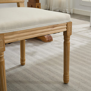 English Elm French Louis Dining Chair Set of 2 with Carved Solid Wood Frame, Square Backrest, Cushioned Comfort Beige W1143P325857