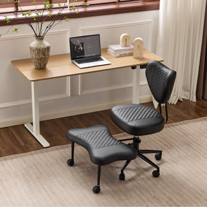 English Elm Meditation ergonomic cross-legged chair with lumbar support, adjustable cushion, casters, plush comfort Black W3248P354248