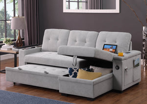English Elm Aurora Woven Fabric Sleeper Sectional Sofa with Reversible Chaise and Built-in Storage Gray B2749S00229