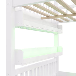 English Elm Full Size Solid Wood House Bed with Led Shelf Lighting for Kids Bedroom White N7500005026K