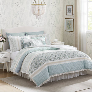 JLA Home Madison Park - 9 Piece Cotton Percale Comforter Set Madison Park Dawn – Paisley, Lace Tape & Pintuck Accents, OEKO-TEX Certified Cozy Cottage Ensemble MP10-388