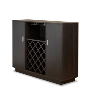 English Elm Espresso Finish Wine Cabinet with Stemware Rack Bottle Storage for Home Bar B062P215513