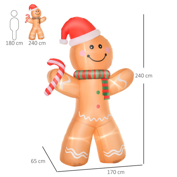 English Elm Homcom 8Ft Inflatable Gingerbread Man With Candy Cane – Led Lights For Festive Outdoor Décor! W2225P249966