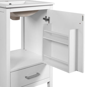 English Elm 20-Inch Compact Bathroom Vanity with Ceramic Sink, Soft-Close Storage, Divider Drawer & Easy Plumbing Access White N729P334847K