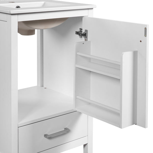 English Elm 20-Inch Compact Bathroom Vanity with Ceramic Sink, Soft-Close Storage, Divider Drawer & Easy Plumbing Access White N729P334847K