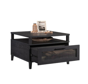 English Elm Coffee Coffee Table with Gold-Tone Accents and Two Drawers for Stylish Living Room Storage and Decor Black B356P402597