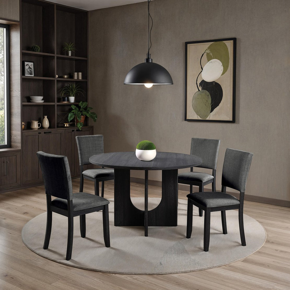 English Elm Contemporary Round Pedestal Dining Set with Upholstered Chairs for Modern Interiors Dark Gray B2741S00780