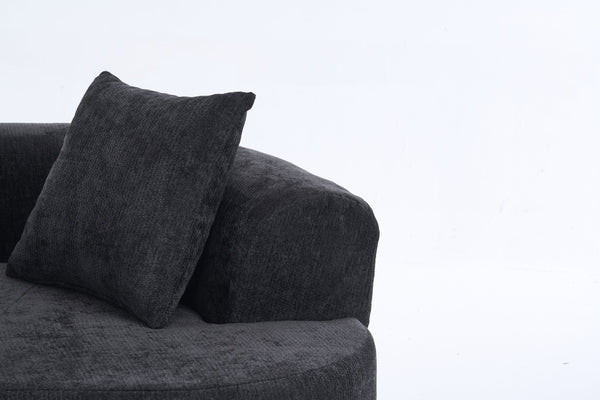 English Elm Crescent-shaped Curved Chenille Loveseat Low Profile Deep Seat Modern Living Room Sofa Black W5188P450347