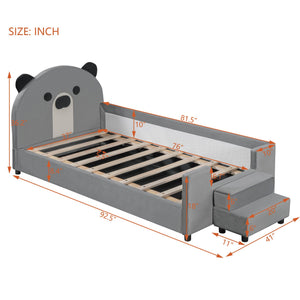English Elm Twin Velvet Daybed Bear Headboard Hydraulic Storage Kids Bedroom Frame Gray SF000129AAE
