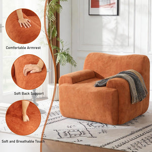 English Elm Wide Chenille Accent Chair Oversized Cozy Seat for Bedroom Living or Studio Spaces Orange W5385P433251