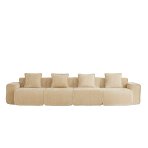 English Elm Streamlined Velvet Modular Sofa Four Seat Deep Cloud Foam French Piping Living Room Light Camel W3041S00354