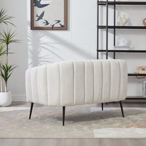 English Elm 50.2'' Channel Tufted Chenille Settee Compact Two Seat Sofa with Metal Legs Ivory W3118P397104