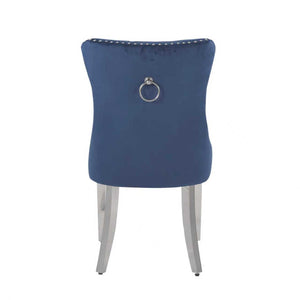 English Elm Hengming Velvet Wingback Dining Chairs Tufted Nailhead Trim Formal Set of 2 Dark Blue W212P439643