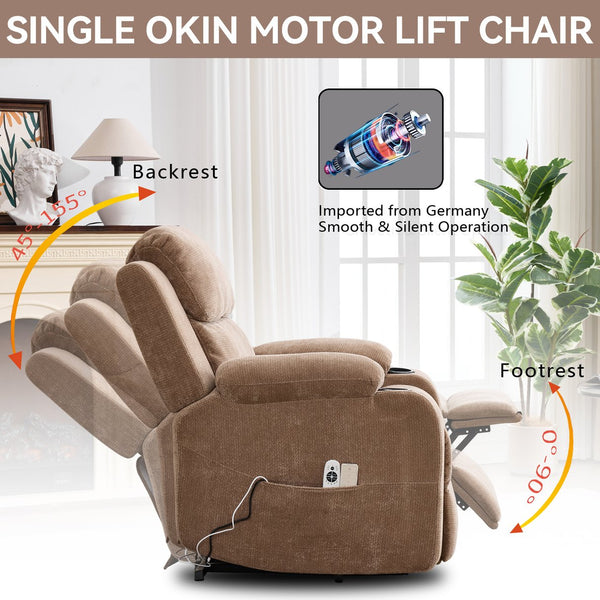 English Elm Infinite Power Lift Recliner with Massage Heat Usb Port and Cup Holders for Seniors W5029P388739