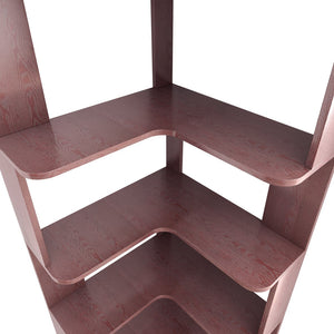 English Elm 6 Tier Freestanding L-Shaped Corner Bookshelf with Anti-Tip, Rounded Corners, 3D Wood Grain Finish Ox Blood Red W2899P372514