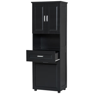 English Elm Tall Bathroom Cabinet with Tilt-Out Laundry Hamper, Adjustable Shelves, Anti-Tip Design & Large Storage Black WF323481AAB