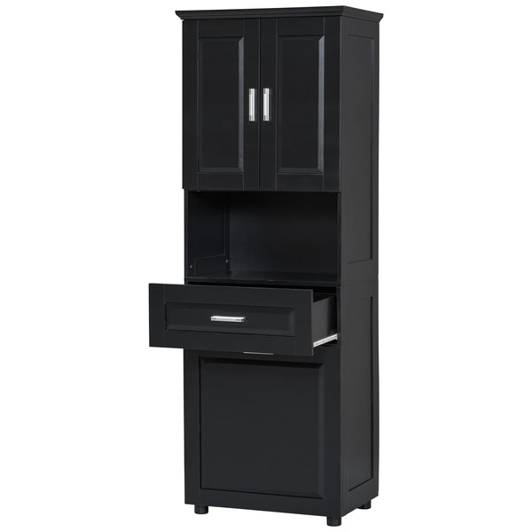 English Elm Tall Bathroom Cabinet with Tilt-Out Laundry Hamper, Adjustable Shelves, Anti-Tip Design & Large Storage Black WF323481AAB