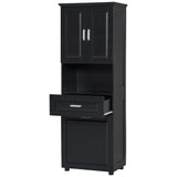 English Elm Tall Bathroom Cabinet With Laundry Basket, Large Storage Space Tilt-Out Laundry Hamper and Upper Storage Cabinet, Black