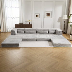 English Elm Compression Mahjong Sofa - Versatile Convertible Floor Seating With Ottoman, Pet-Friendly Fleece Fabric W3723S00036