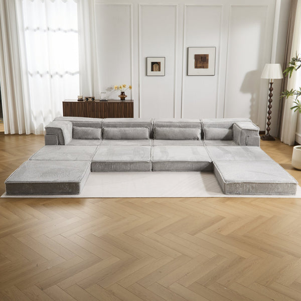 English Elm Compression Mahjong Sofa - Versatile Convertible Floor Seating With Ottoman, Pet-Friendly Fleece Fabric W3723S00036