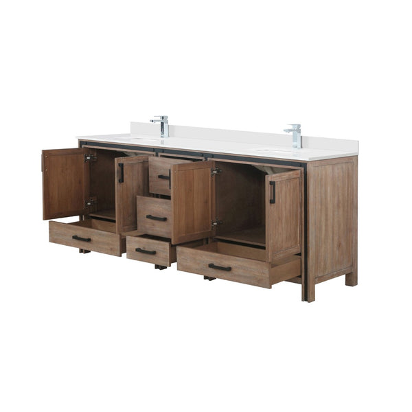 English Elm Rustic Barnwood Double Bath Vanity With White Quartz Top, Soft-Close Drawers & Faucet Set Included B2731P260670-GIGA