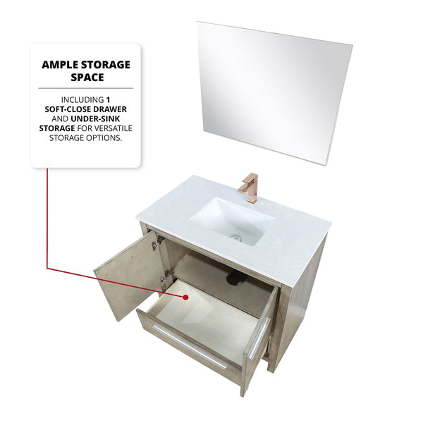 English Elm Rustic Acacia Bath Vanity Set With Cultured Marble Top, Rose Gold Faucet & Matching Framed Mirror B2731S02074-GIGA