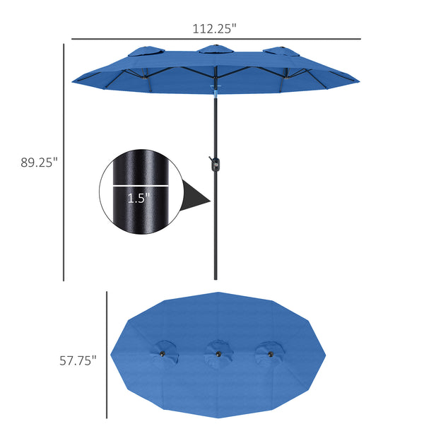 English Elm Outsunny 9.5 Ft Double Sided Patio Umbrella with Vented Steel Frame Crank Tilt W2225P485595