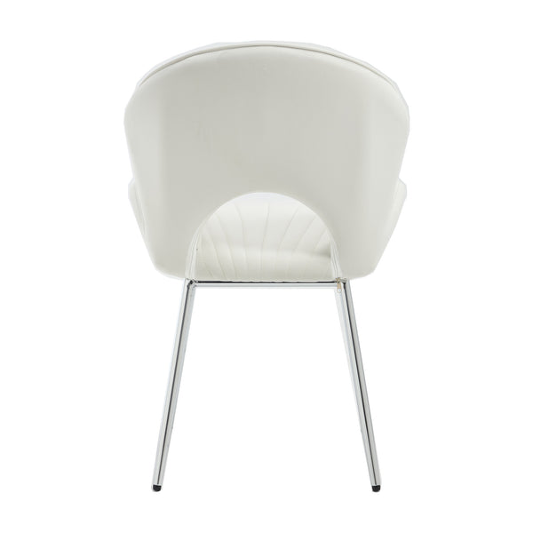 English Elm Modern Upholstered Dining Chair with Hollow Back, 21.6" Wide Velvet Seat and Silver Metal Legs, Set of 2 White W1249P386231