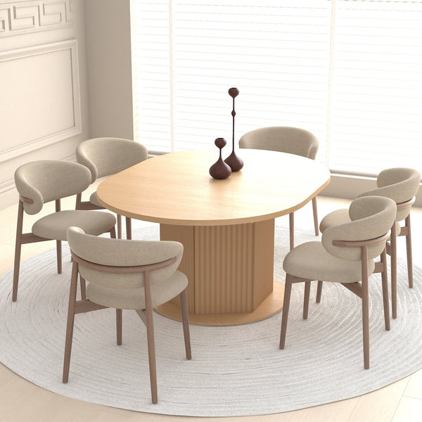 English Elm Round Adjustable Dining Table 47–63" for 4–6, Light Brown MDF & Rubberwood, Bump-Texture Base, 300lb Capacity W1347P296655