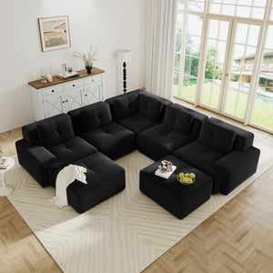 English Elm Modular Corduroy Sectional Sofa V Shaped 5 Seat Living Room Couch with Ottoman Black W714S01586