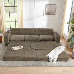 English Elm Right Modular Corduroy Sectional Sofa Converts to Queen Bed for Small Space Living W487S00361