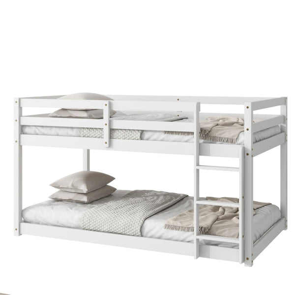 English Elm Solid Wooden Twin Over Twin Bunk Bed In White - Sturdy Rubberwood Frame With Reinforced Slats W504P191646-GIGA