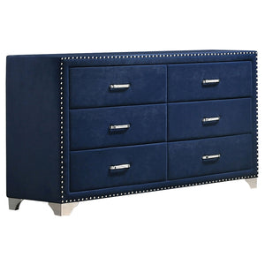 English Elm Kennedy Pacific Blue Upholstered 6-Drawer Dresser with Jeweled Hardware & Chrome Nailhead Glam Storage B062P378338