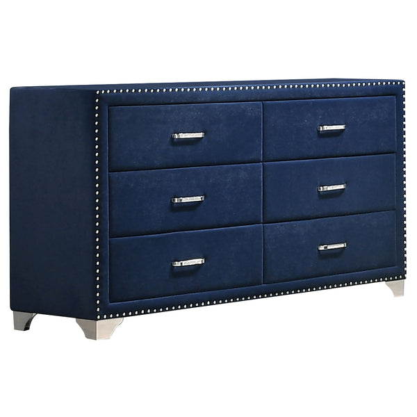 English Elm Kennedy Pacific Blue Upholstered 6-Drawer Dresser with Jeweled Hardware & Chrome Nailhead Glam Storage B062P378338