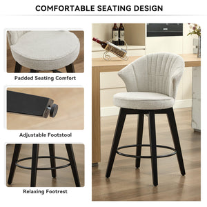 English Elm 008-Wing Upholstered Swivel Counter Stools Set of 2 with Solid Wood Legs, Chenille Comfort & 250lb Capacity White W2636P239835