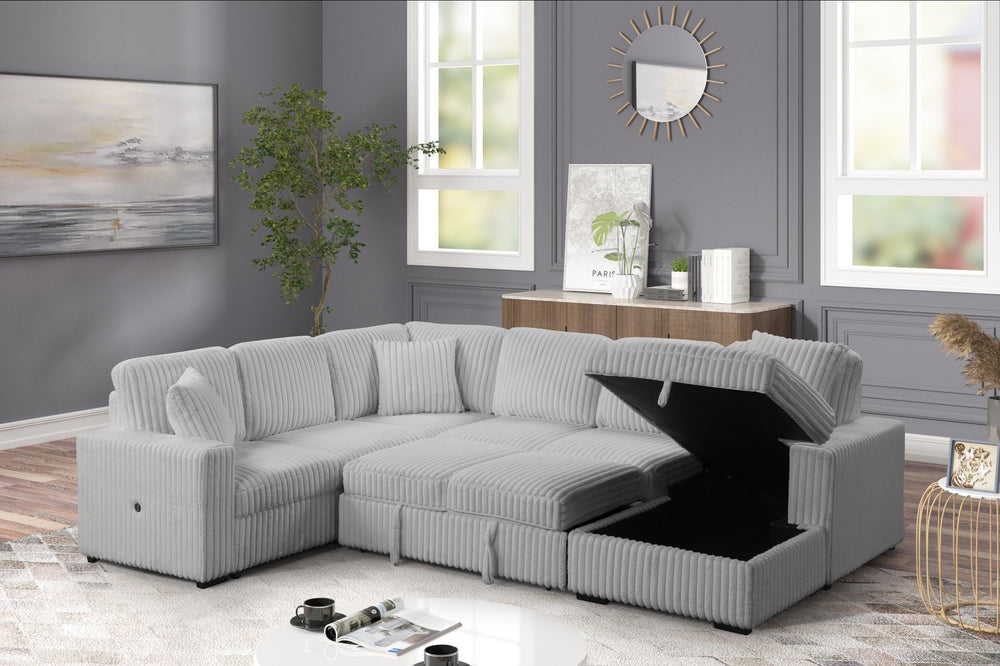English Elm Grande Modern Sectional Sofa with Sleeper, Built-In USB-C & Chaise Storage in Elegant Gray B009S01893