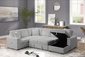English Elm Grande Modern Sectional Sofa with Sleeper, Built-In USB-C & Chaise Storage in Elegant Gray B009S01893