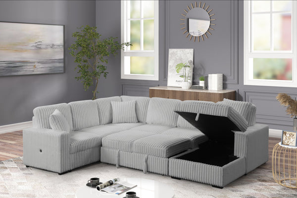 English Elm Grande Modern Sectional Sofa with Sleeper, Built-In USB-C & Chaise Storage in Elegant Gray B009S01893