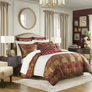English Elm 4 Piece Brown Comforter Set - Elegant Jacquard Patchwork Design For Cozy Queen Bedroom Decor B035128749