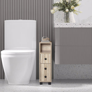 English Elm Kleankin Freestanding Bathroom Cabinet With Versatile Storage, Rolling Wheels & Modern Oak Finish W2225P229314