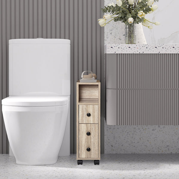 English Elm Kleankin Freestanding Bathroom Cabinet With Versatile Storage, Rolling Wheels & Modern Oak Finish W2225P229314