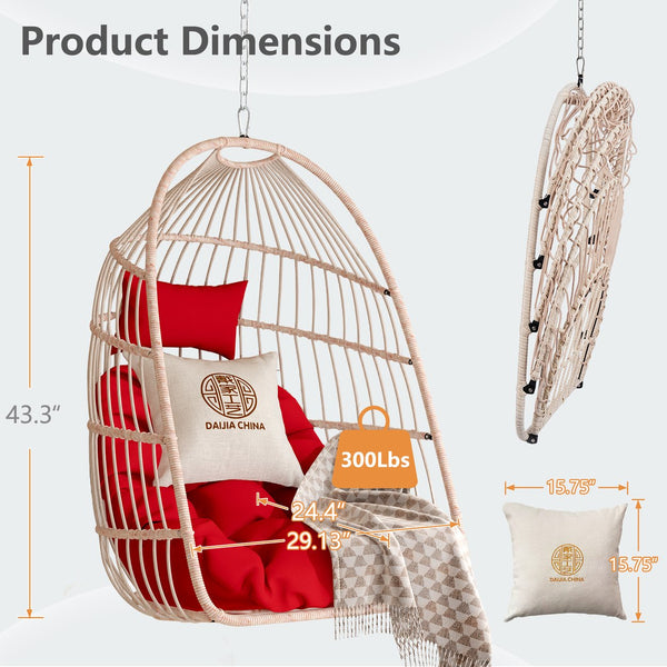 English Elm Outdoor Cozy Red Rattan Egg Swing Chair - Durable, Lightweight, And Perfect For Relaxation Anywhere! W2500P364247