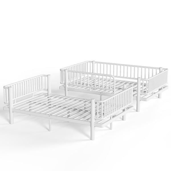 English Elm Twin Over Metal Bunk Bed with Led Lights Usb Ports Drawers and Sofa Conversion Light White W5305S00071