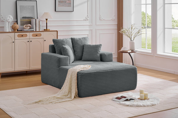 English Elm Oversized Corduroy Chaise Sleeper Sofa Deep Seat Lounge Chair for Apartment Bedroom Grey W1752P402836