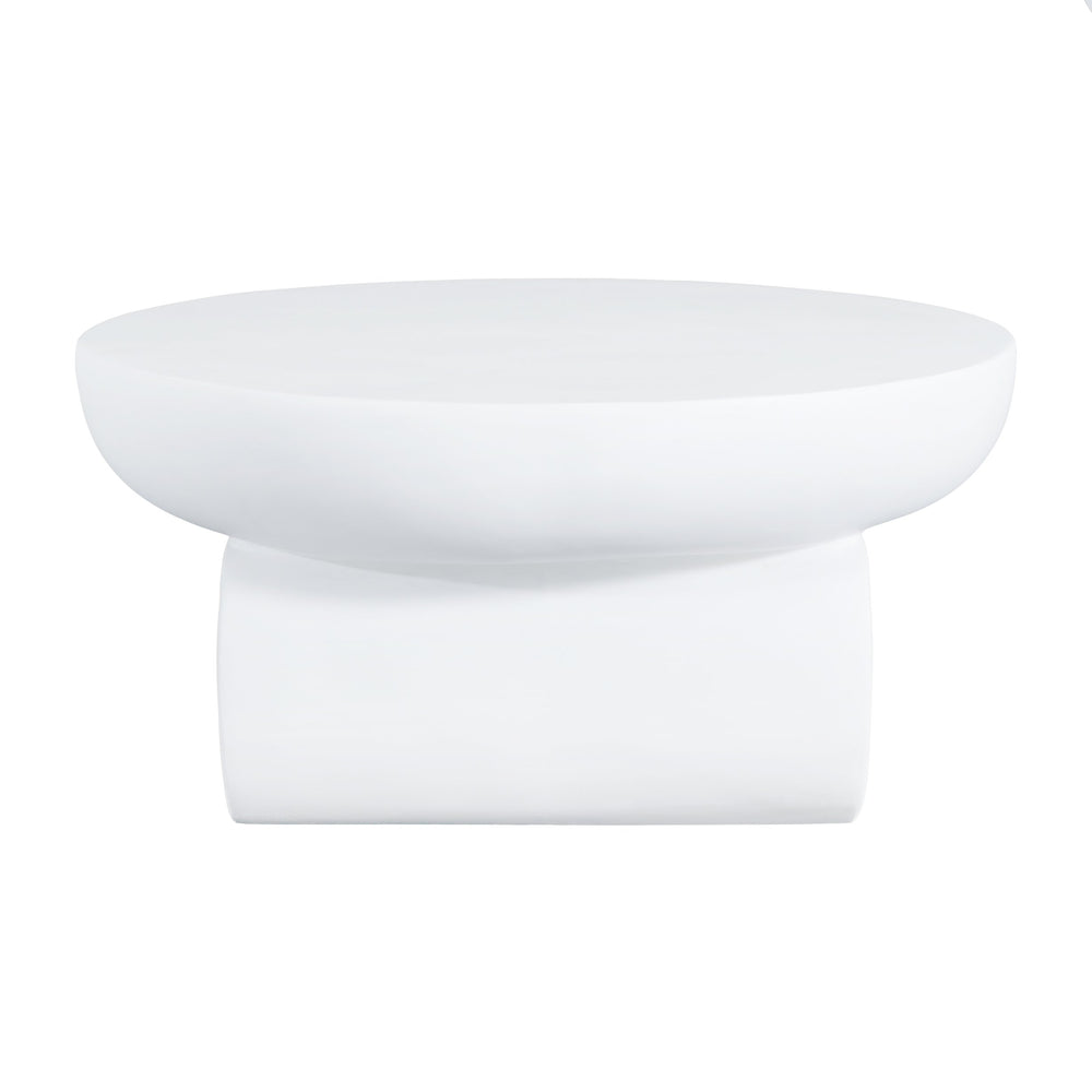 English Elm 27.5" Sculptural Round Coffee Table Hand-painted Gloss Finish for Modern Living Rooms White N772P384682W